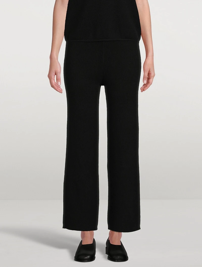 Heather Ribbed Cashmere Straight-Leg Trousers