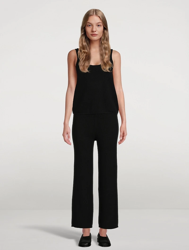Heather Ribbed Cashmere Straight-Leg Trousers