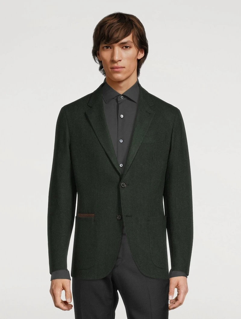 Wool And Cashmere Jacket Herringbone Print