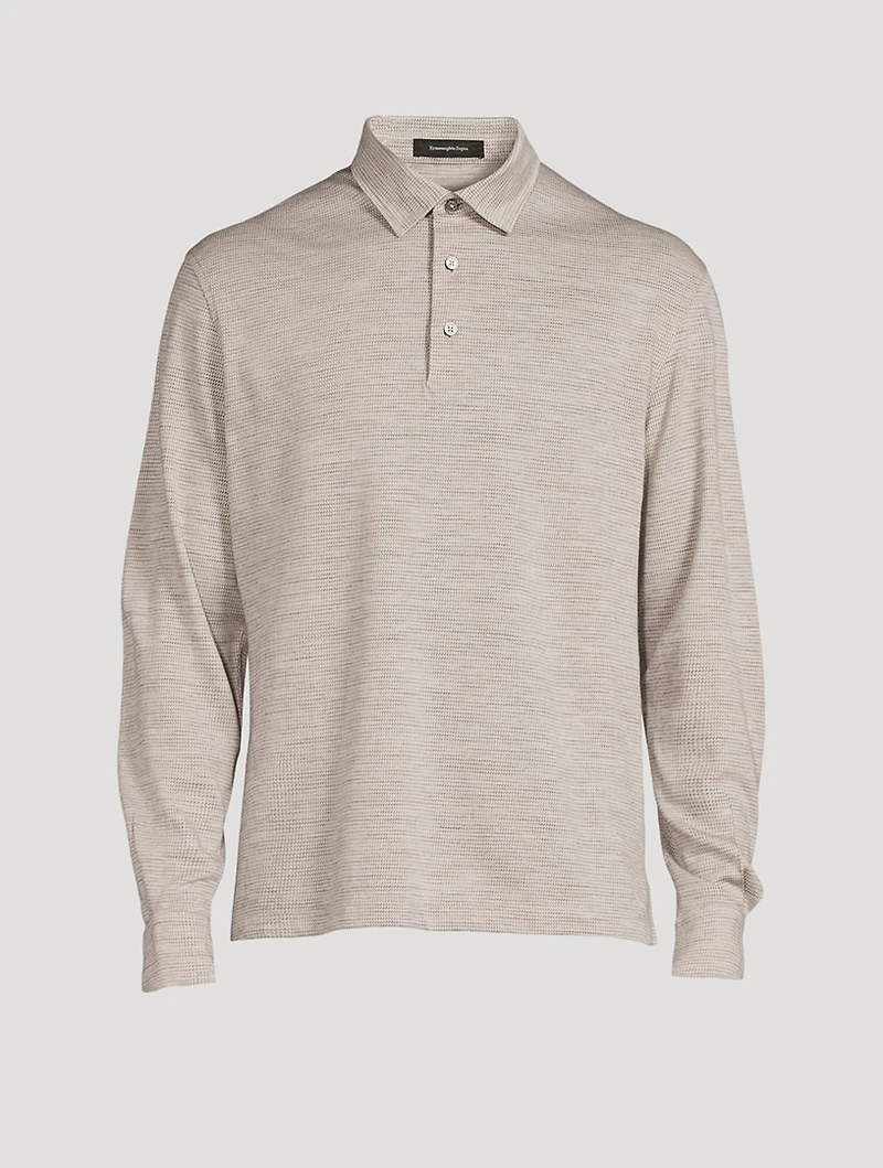Cotton And Wool Long-Sleeve Polo Shirt