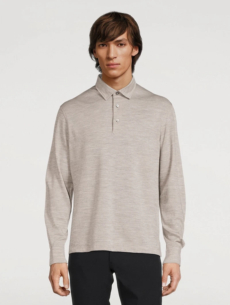 Cotton And Wool Long-Sleeve Polo Shirt