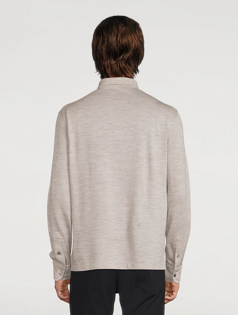 Cotton And Wool Long-Sleeve Polo Shirt