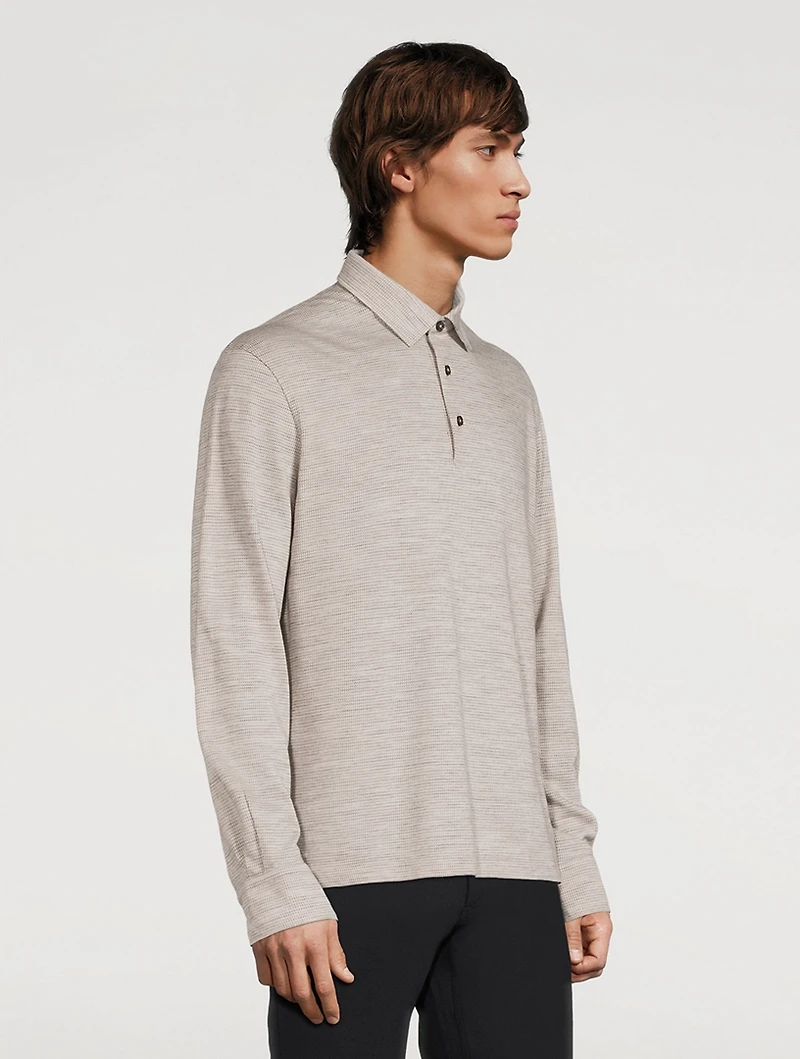 Cotton And Wool Long-Sleeve Polo Shirt