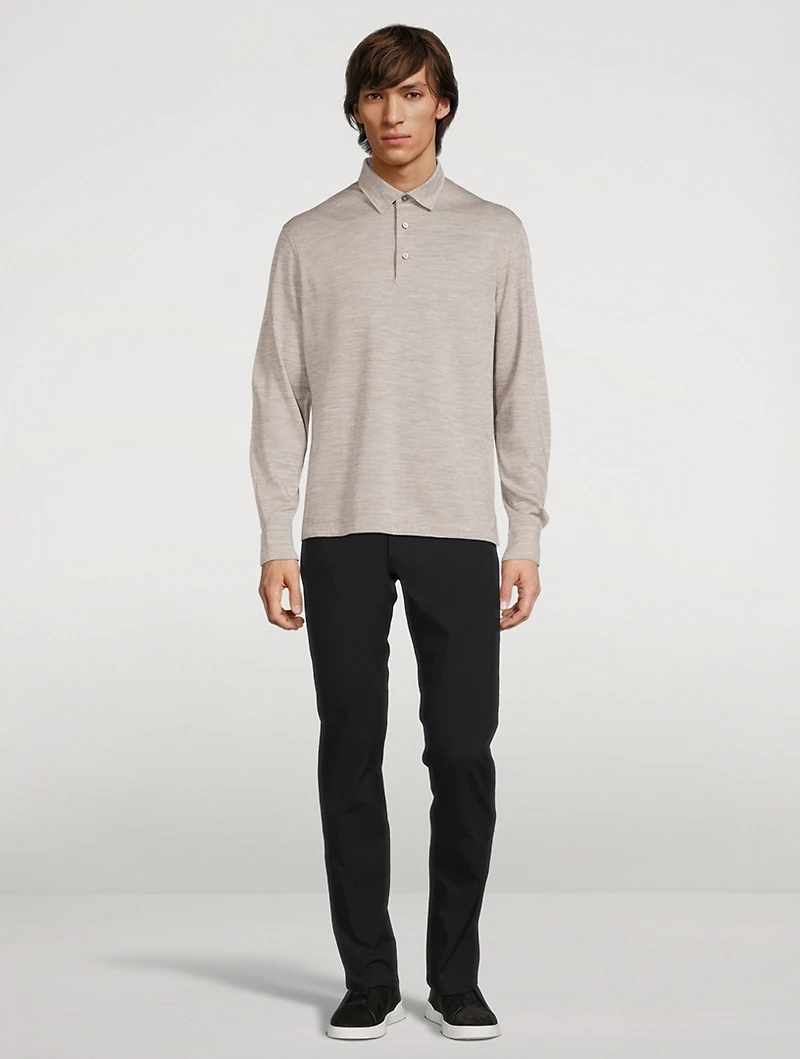 Cotton And Wool Long-Sleeve Polo Shirt