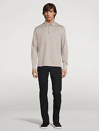 Cotton And Wool Long-Sleeve Polo Shirt