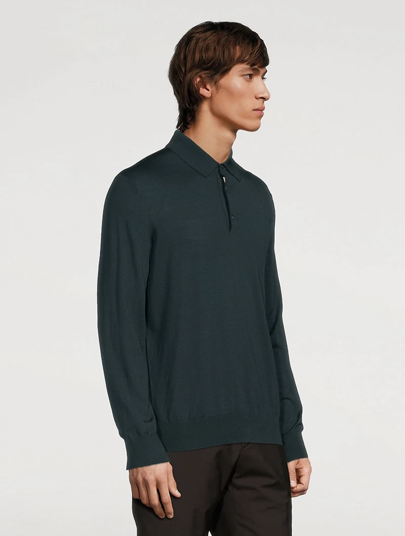 Wool Long-Sleeve Polo Shirt