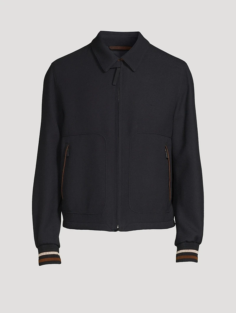 Wool Zip Jacket With Leather Detail