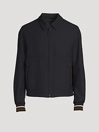 Wool Zip Jacket With Leather Detail