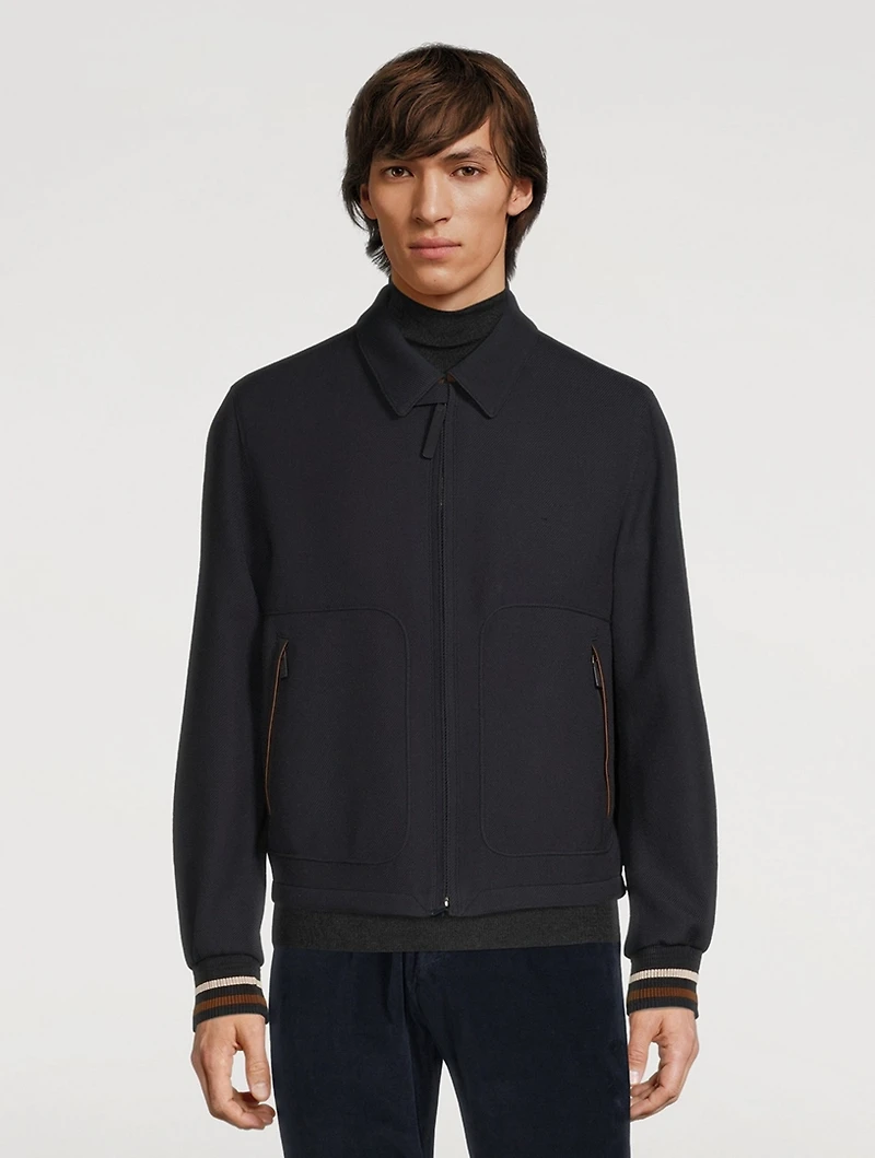 Wool Zip Jacket With Leather Detail