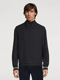 Wool Zip Jacket With Leather Detail