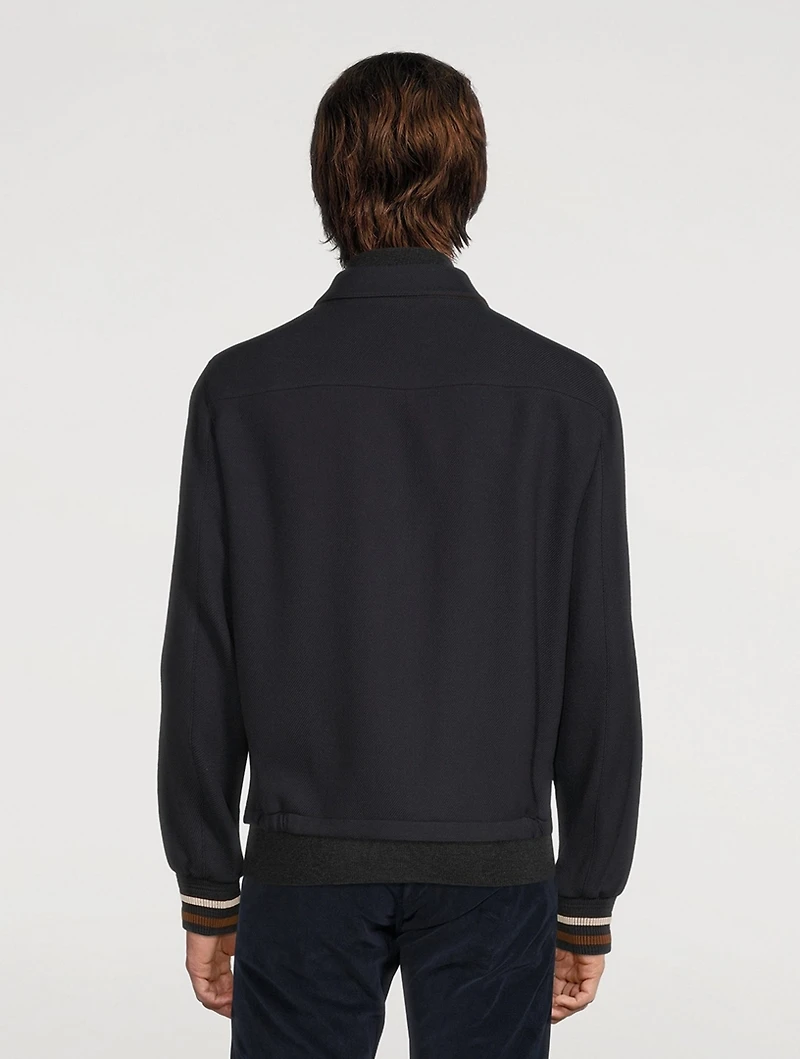 Wool Zip Jacket With Leather Detail
