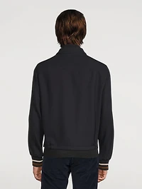 Wool Zip Jacket With Leather Detail