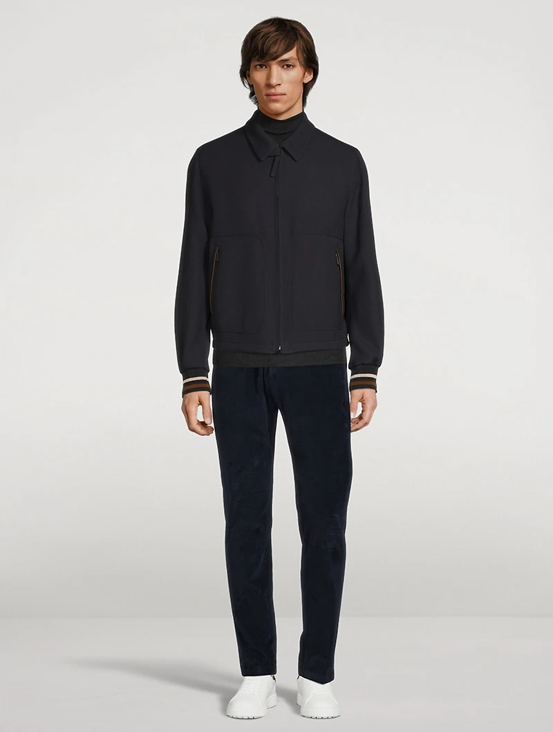 Wool Zip Jacket With Leather Detail