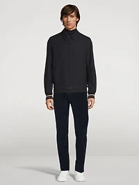 Wool Zip Jacket With Leather Detail