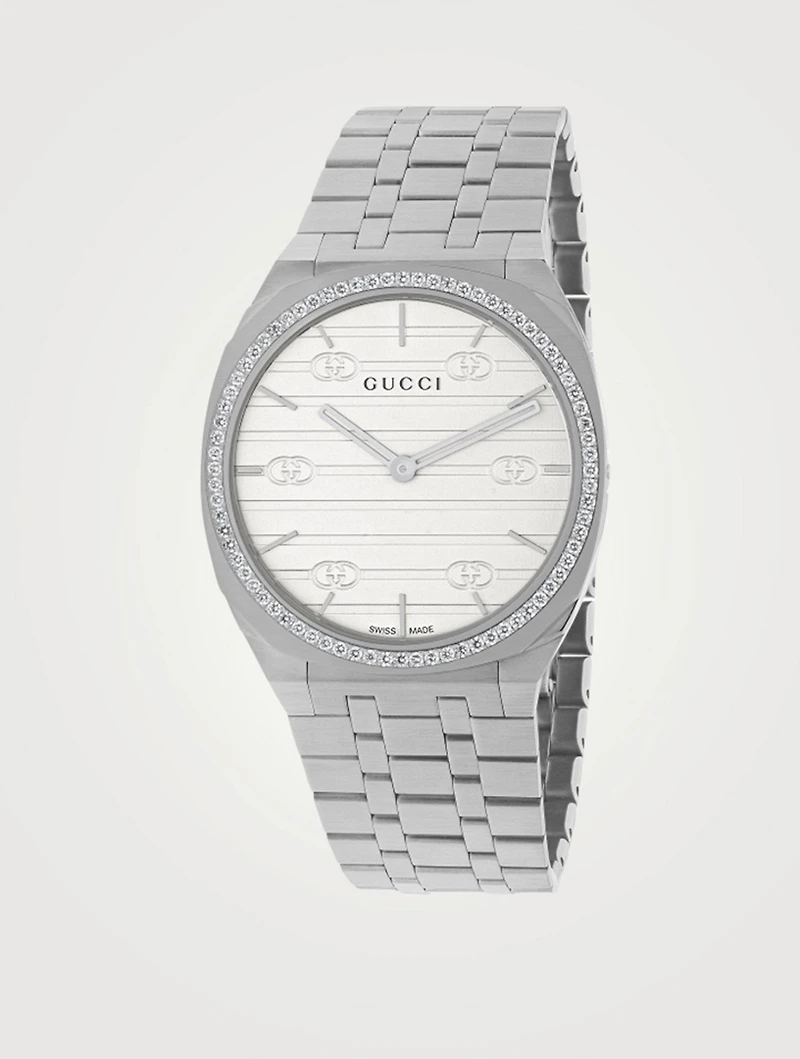 25H Stainless Steel Bracelet Watch With Diamonds