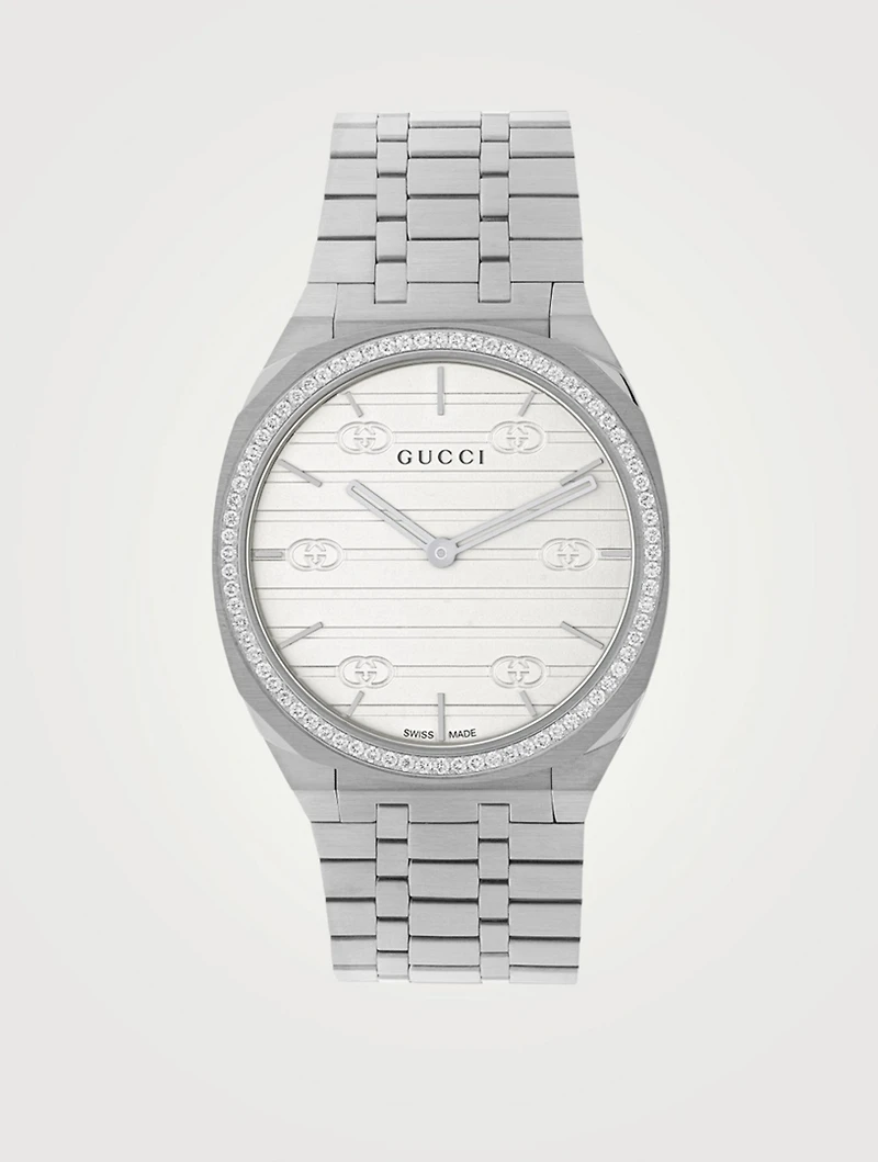25H Stainless Steel Bracelet Watch With Diamonds