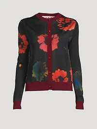 Virgin Wool Cardigan Floral Print