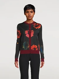 Virgin Wool Cardigan Floral Print