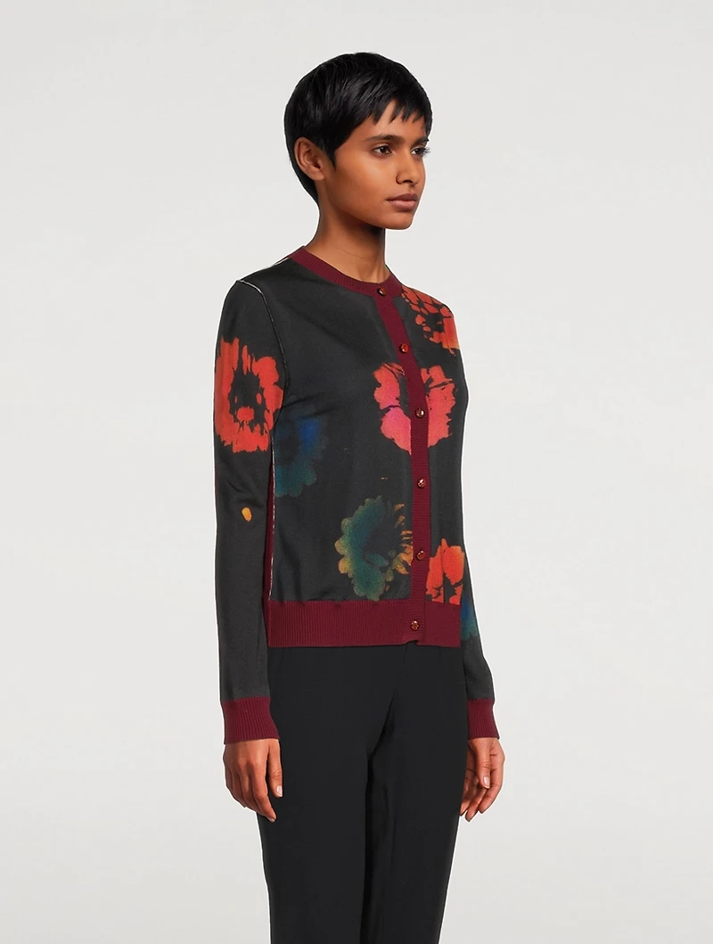 Virgin Wool Cardigan Floral Print