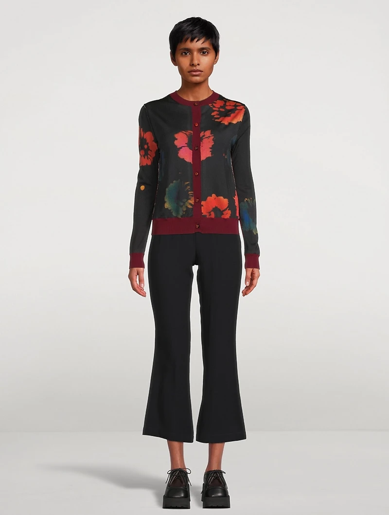 Virgin Wool Cardigan Floral Print