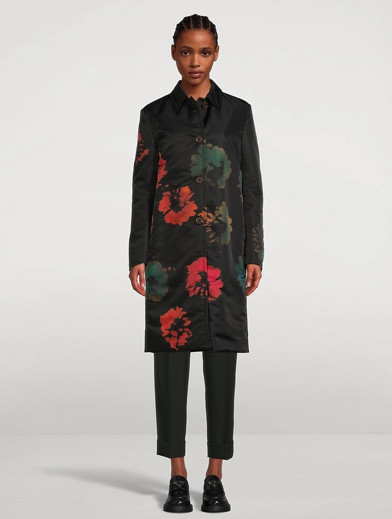Nylon Twill Coat Sunflower Print