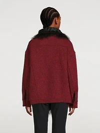 Herringbone Tweed Jacket With Shearling Trim