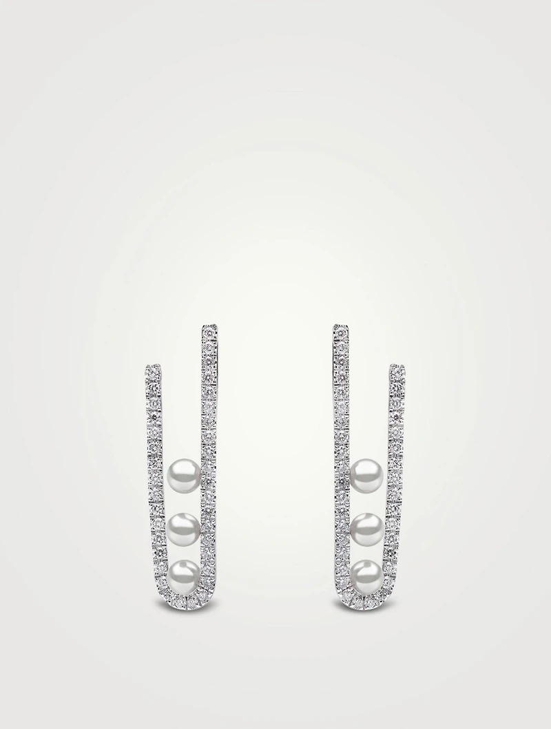 Sleek 18K White Gold Earrings With Akoya Pearls And Diamonds