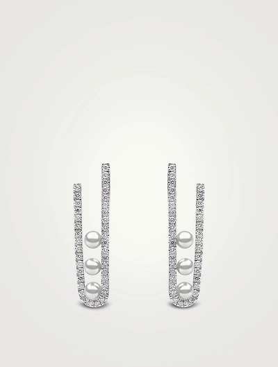 Sleek 18K White Gold Earrings With Akoya Pearls And Diamonds