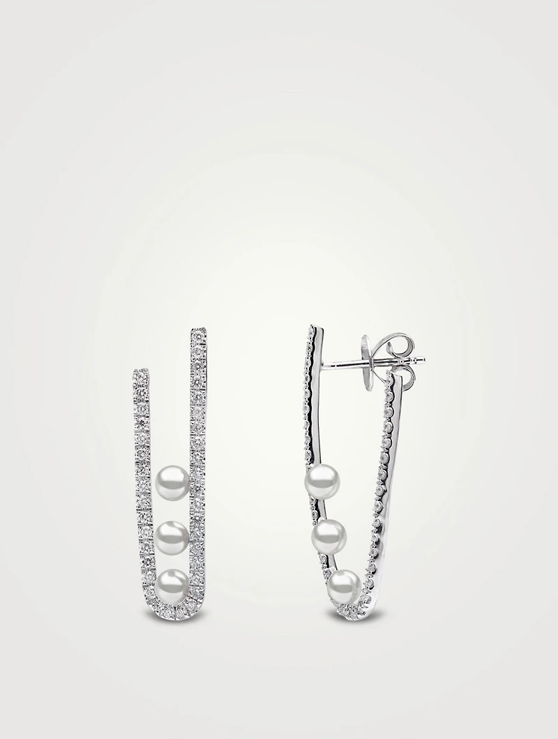 Sleek 18K White Gold Earrings With Akoya Pearls And Diamonds