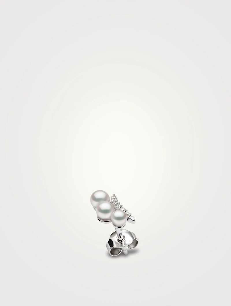 Sleek 18K White Gold Akoya Pearl Earrings With Diamonds