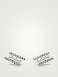 Sleek 18K White Gold Akoya Pearl Earrings With Diamonds