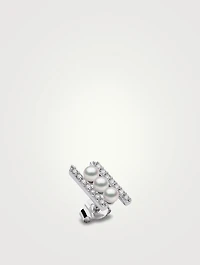 Sleek 18K White Gold Akoya Pearl Earrings With Diamonds