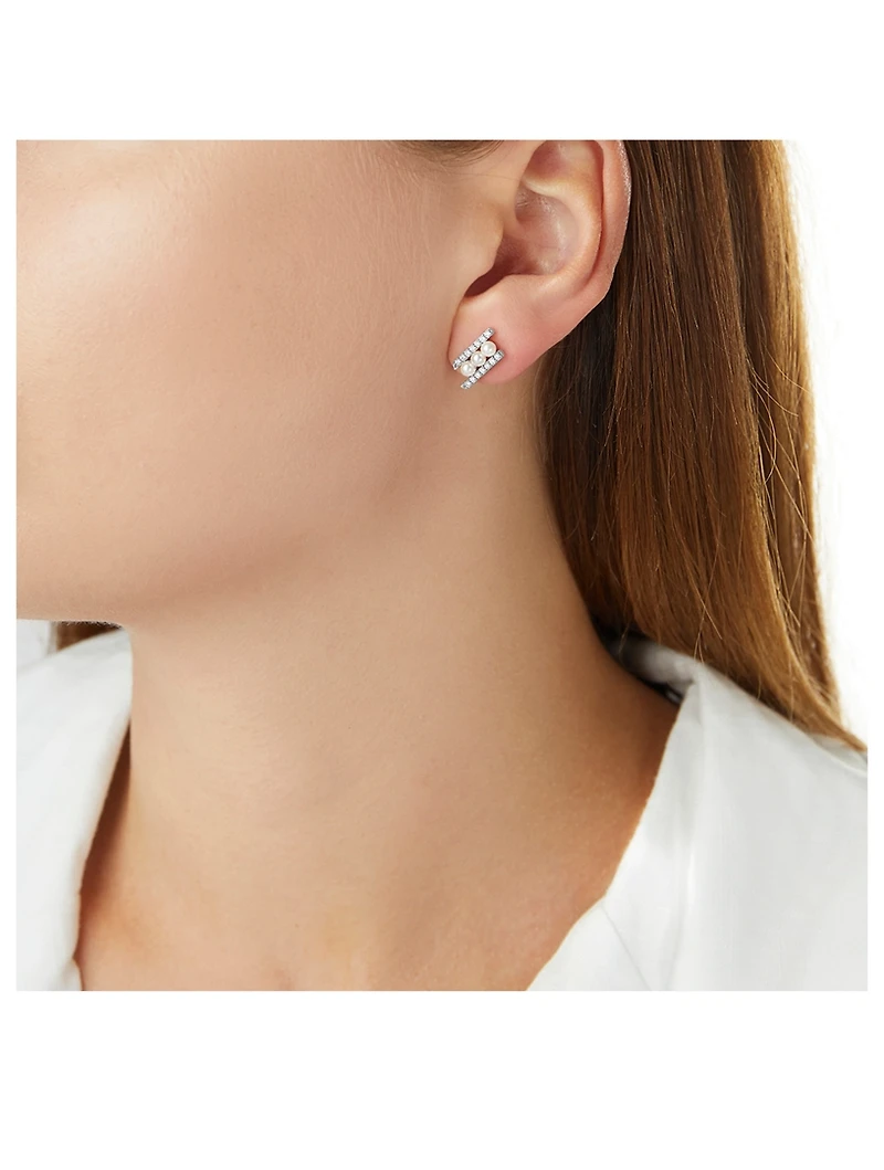 Sleek 18K White Gold Akoya Pearl Earrings With Diamonds