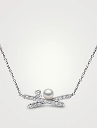 Sleek 18K White Gold Akoya Pearl Necklace With Diamonds