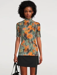 Chine Short-Sleeve Turtleneck Top