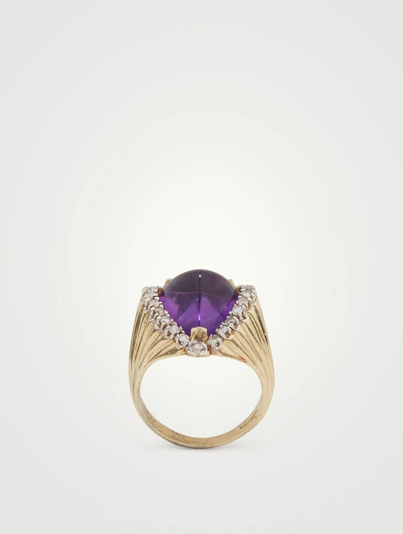 Vintage 14K Gold Heart Cocktail Ring With Amethyst And Diamonds