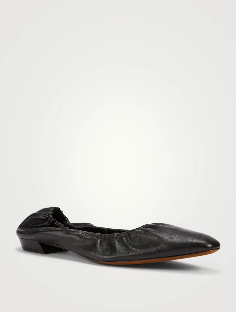 Ruched Leather Ballet Flats