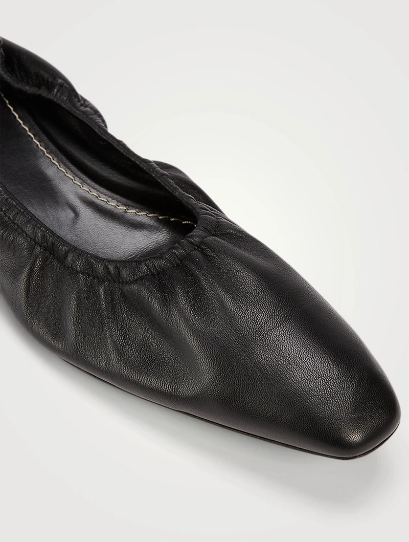 Ruched Leather Ballet Flats