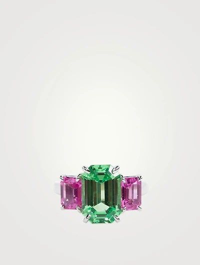 Emerald Cut Tsavorite And Pink Sapphire Ring