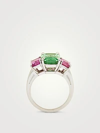 Emerald Cut Tsavorite And Pink Sapphire Ring