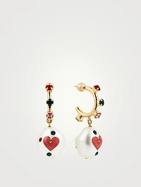 24K Goldplated Jelly Heart Earrings With Crystal And Pearl