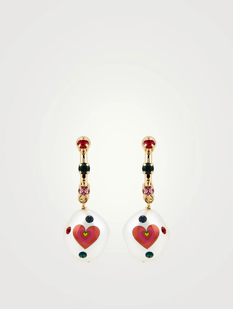 24K Goldplated Jelly Heart Earrings With Crystal And Pearl