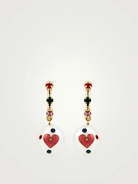 24K Goldplated Jelly Heart Earrings With Crystal And Pearl