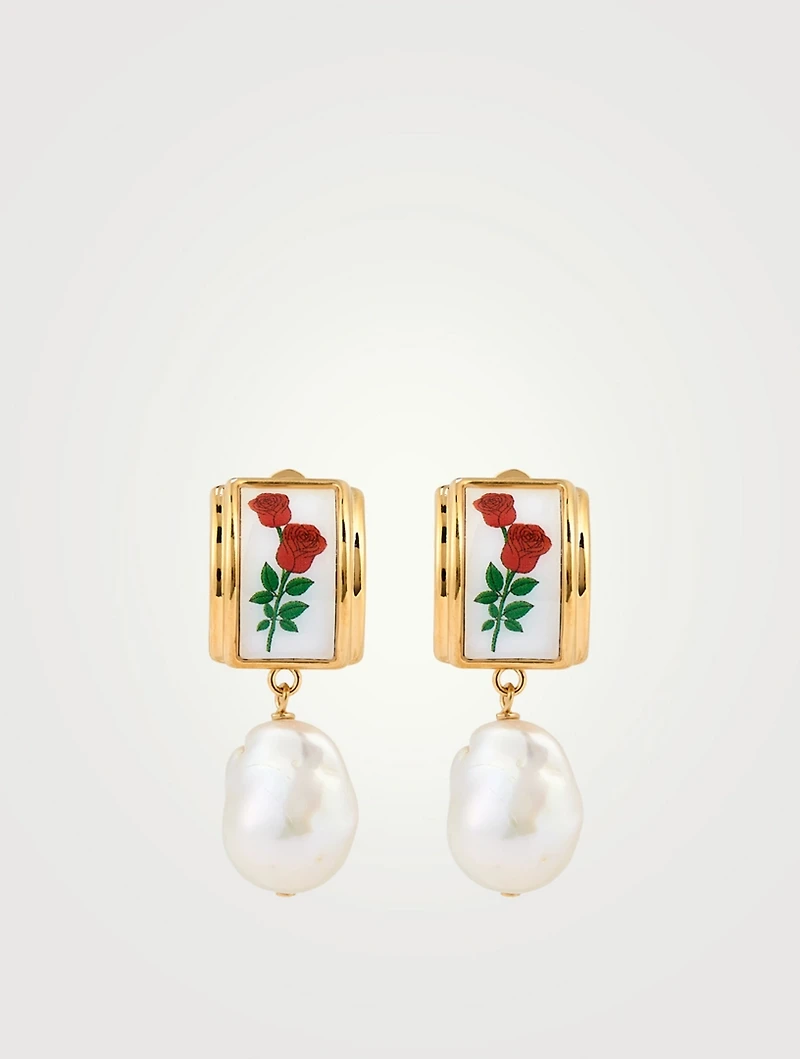 24K Goldplated Rosa Clip-On Earrings With Pearl