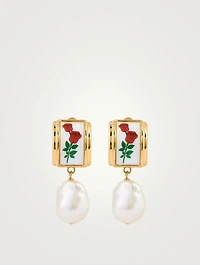 24K Goldplated Rosa Clip-On Earrings With Pearl
