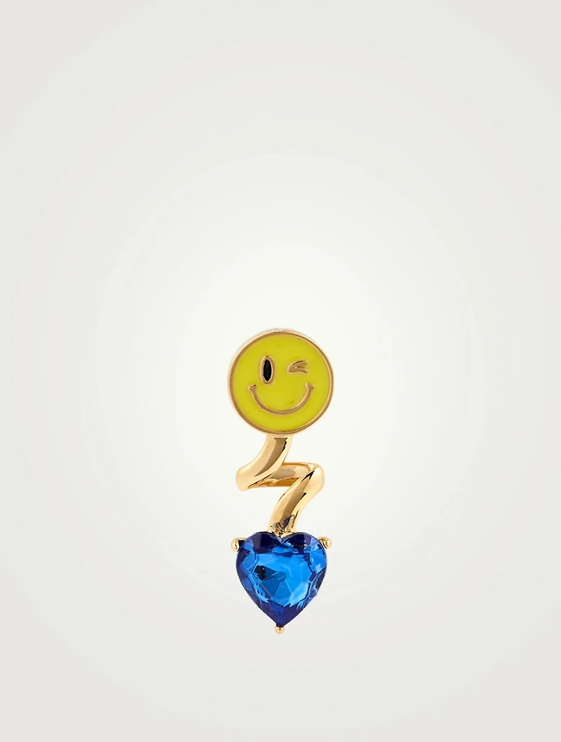 24K Goldplated Smiley Heart Earring With Crystal