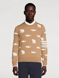 Wool Bear And Salmon Intarsia Sweater