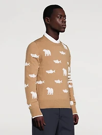Wool Bear And Salmon Intarsia Sweater