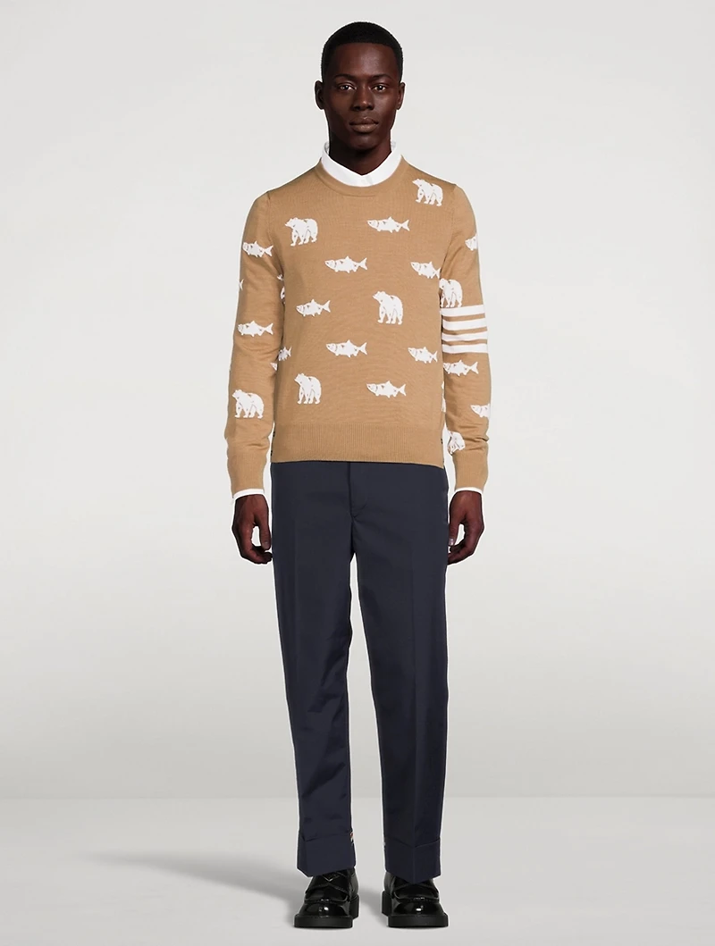 Wool Bear And Salmon Intarsia Sweater