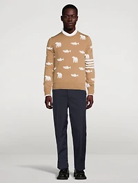 Wool Bear And Salmon Intarsia Sweater